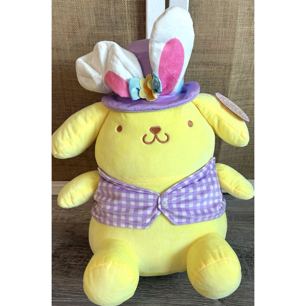 Sanrio Pompompurin 13.5" Easter Plush Bunny Hat Purple Gingham Spring Kawaii